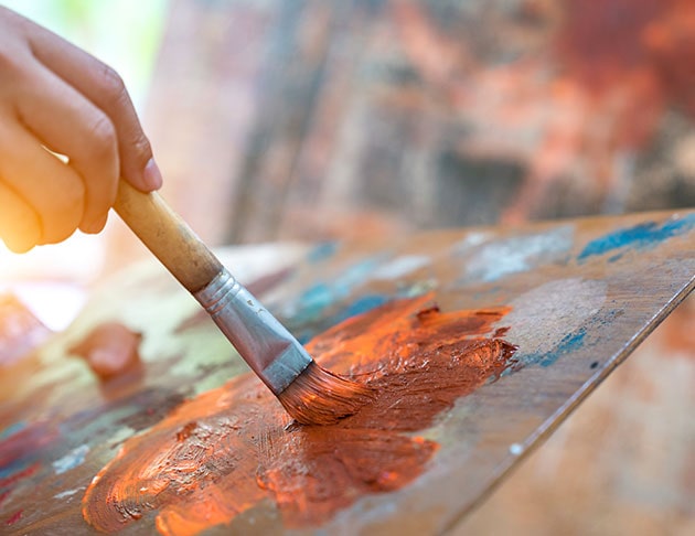 Closeup of brush and palette