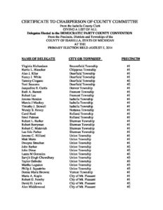 preview image of first page Delegates elected to the Democratic Party County Convention