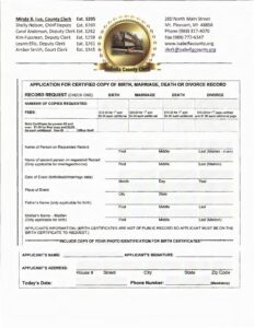 preview image of first page Application for Certified Copy of Birth, Marriage, Death or Divorce Record