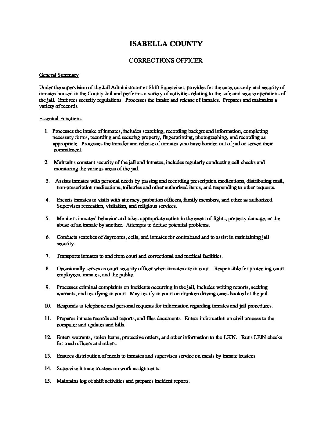 preview image of first page Corrections Officer (Full-Time) Job Description
