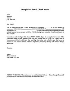 preview image of first page Insufficient Funds Letter
