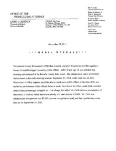 preview image of first page Media Release Charge of Misconduct Against  Former CMU Police Officer- September 21, 2011