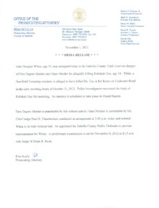 preview image of first page John Douglas White Arraigned on Charge of First Degree Murder – November 1, 2012