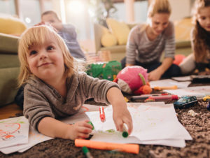 child drawing - playing with toys