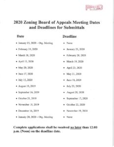 preview image of first page 2020 Zoning Board of Appeals Meeting Deadlines