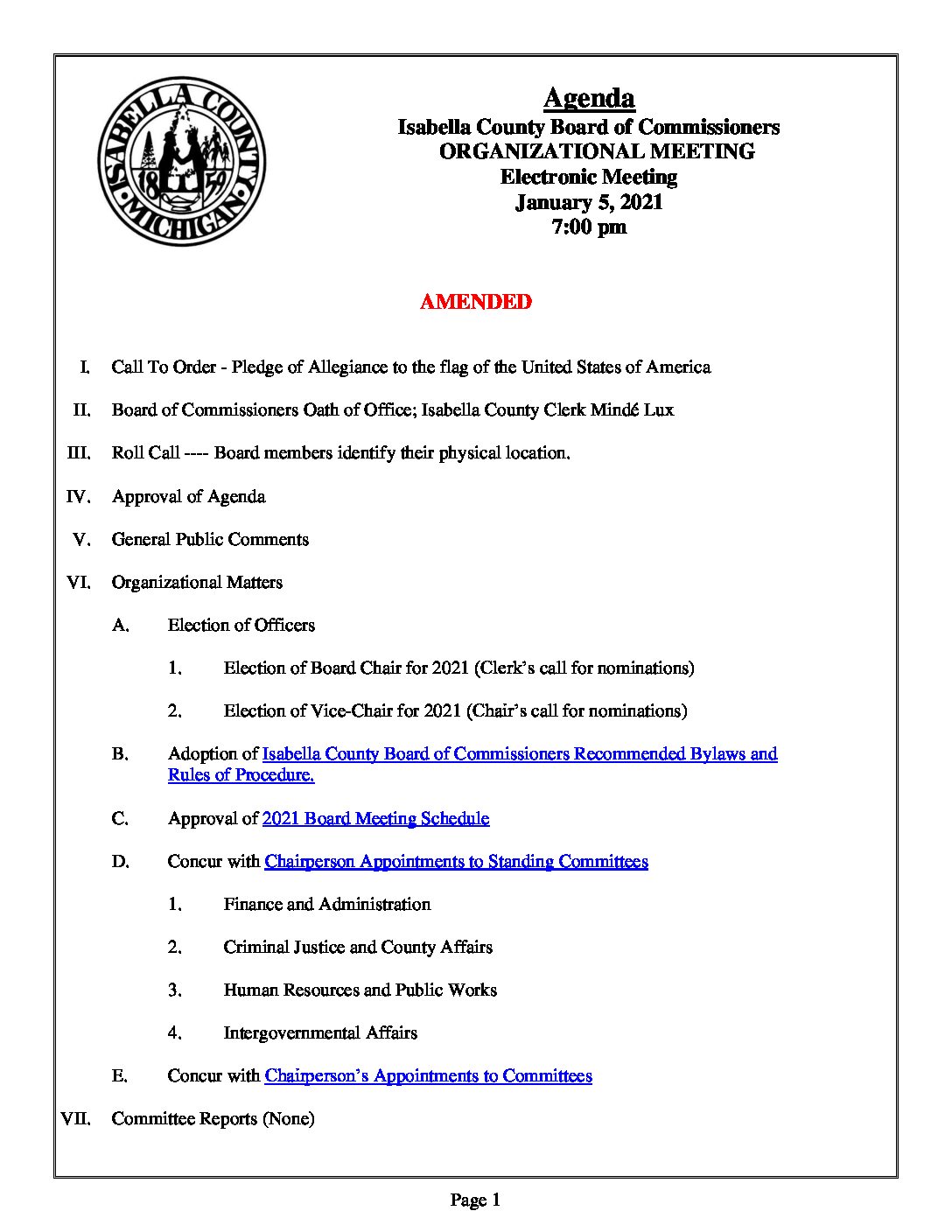 preview image of first page January 5, 2021 Organizational Meeting Agenda