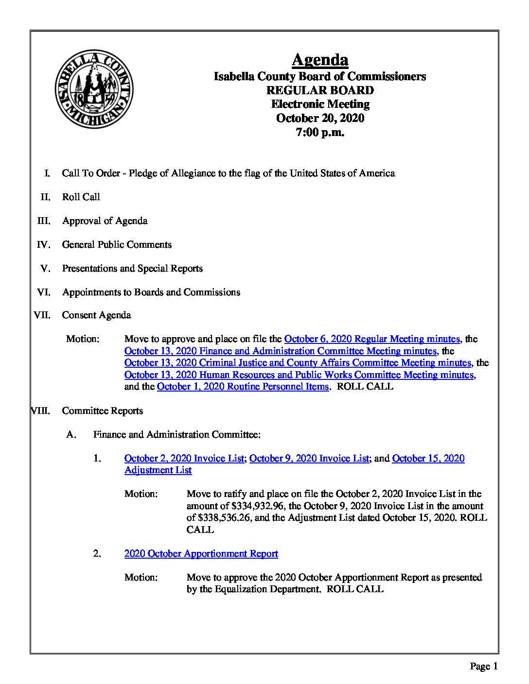 preview image of first page October 20, 2020 Agenda