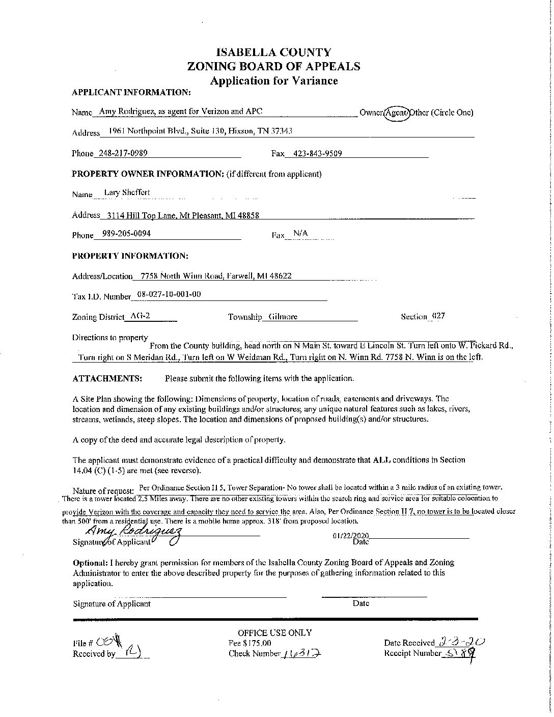 preview image of first page Variance #20-01 – Verizon Wireless – Gilmore Township