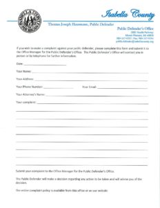 preview image of first page Isabella County Public Defender’s Office Client Complaint Form
