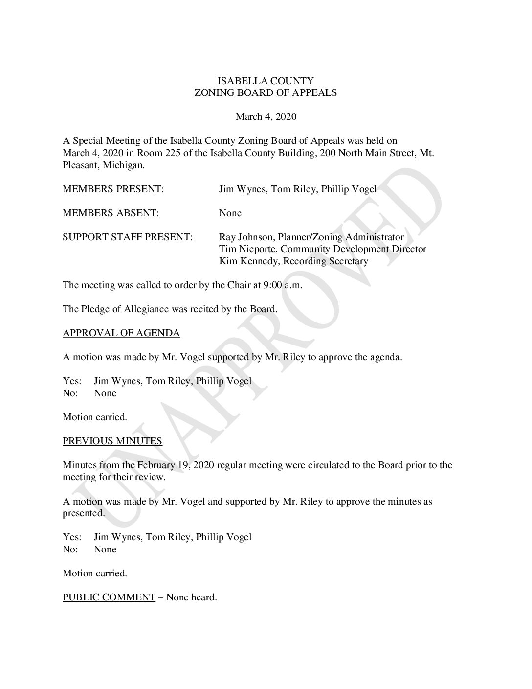 preview image of first page March 4, 2020 Unapproved Minutes