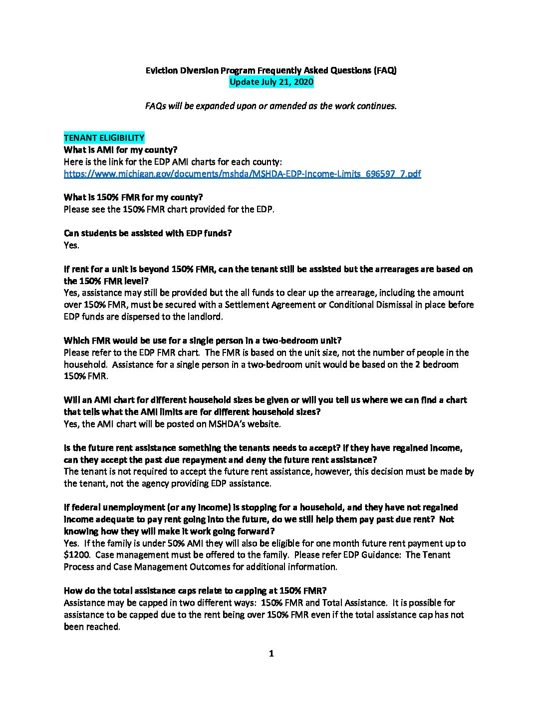 preview image of first page Eviction Diversion Program FAQ