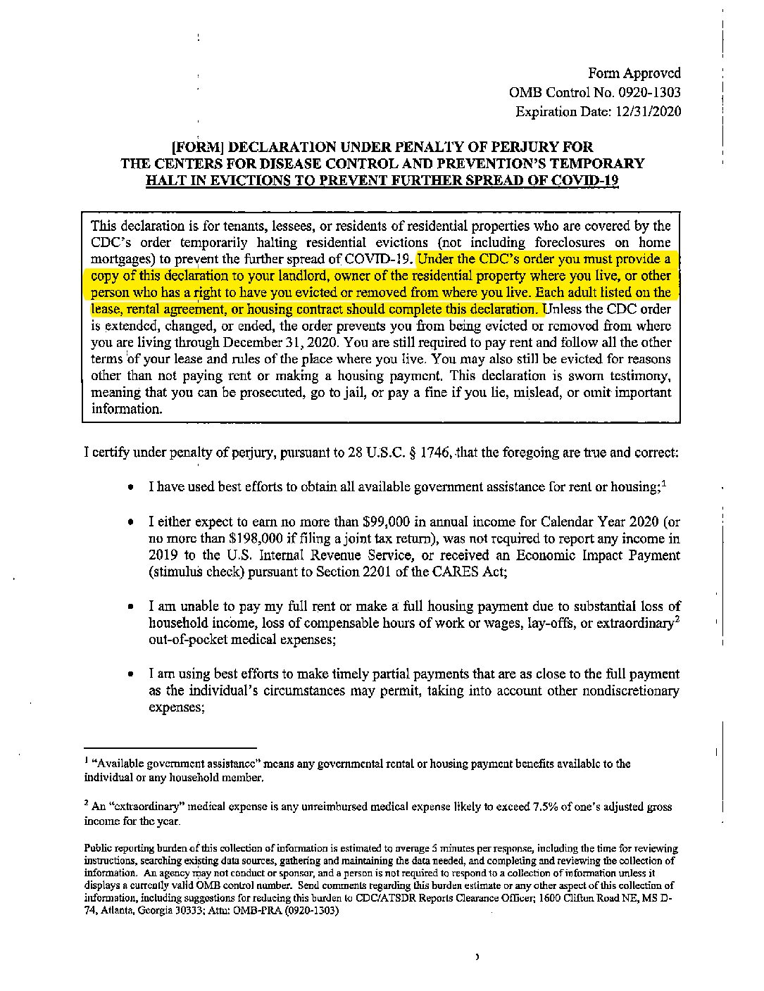 preview image of first page CDC Declaration -Eviction