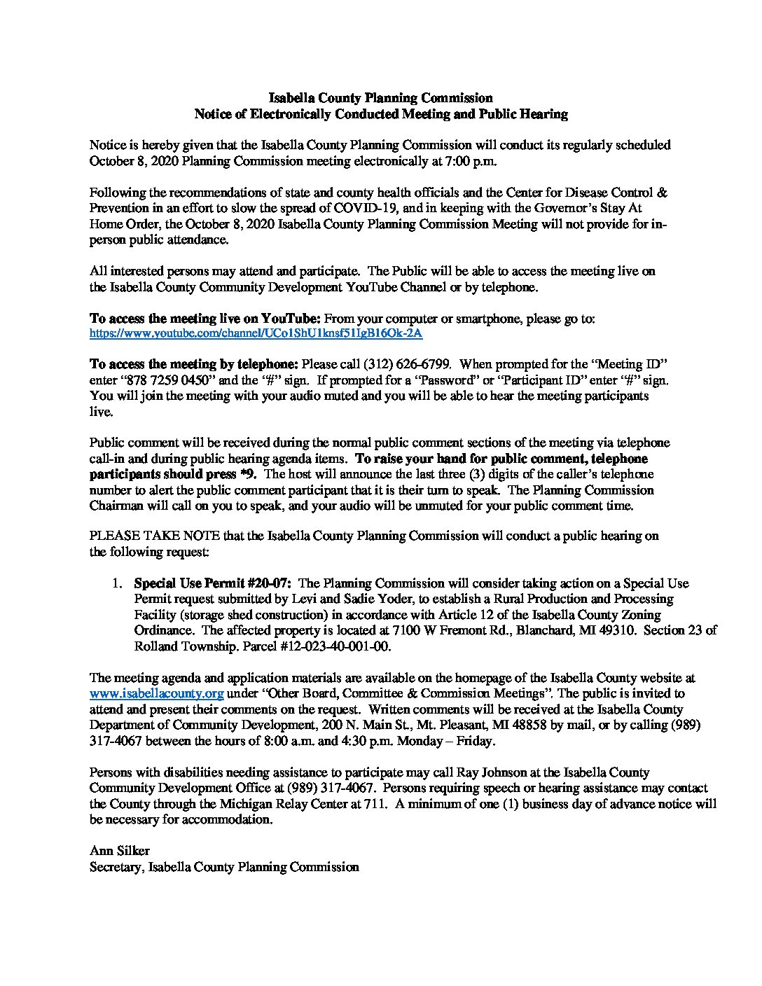 preview image of first page October 8, 2020 Meeting Notice and Public Hearing Notice