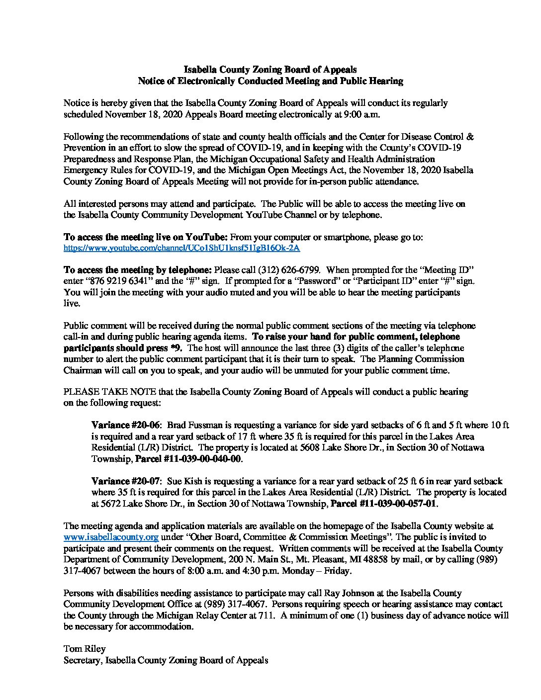 preview image of first page November 18, 2020 Meeting and Public Hearing Notice