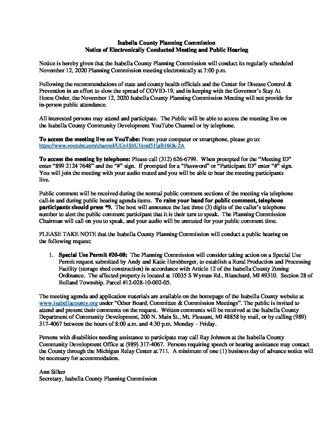 preview image of first page November 12, 2020 Meeting Notice and Public Hearing Notice