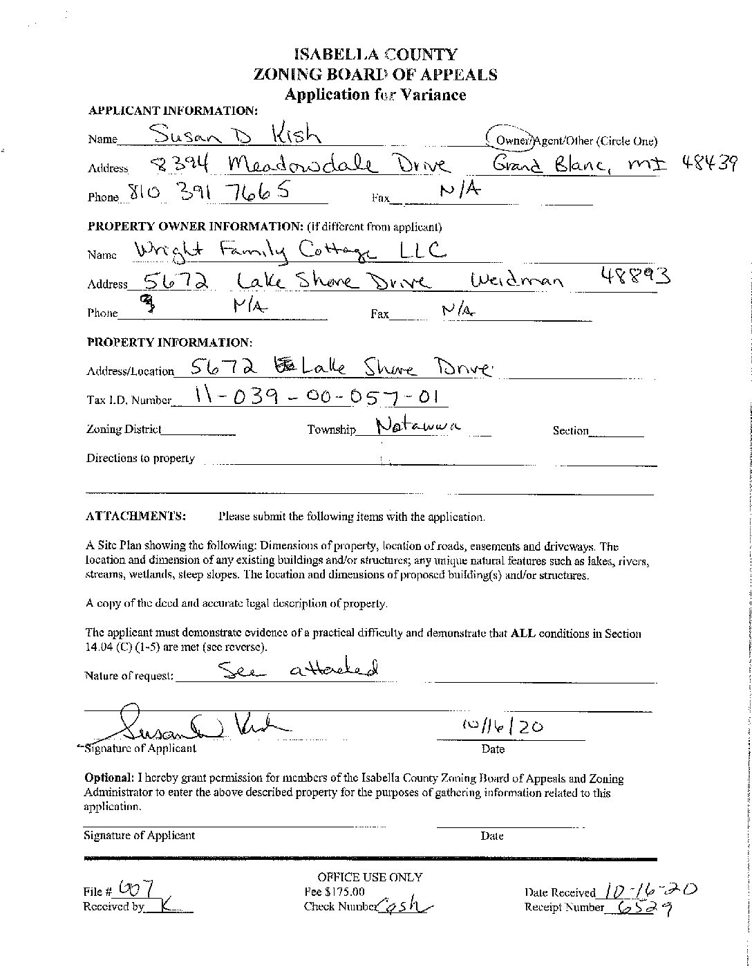 preview image of first page VAR #20-07 Sue Kish – Nottawa Township