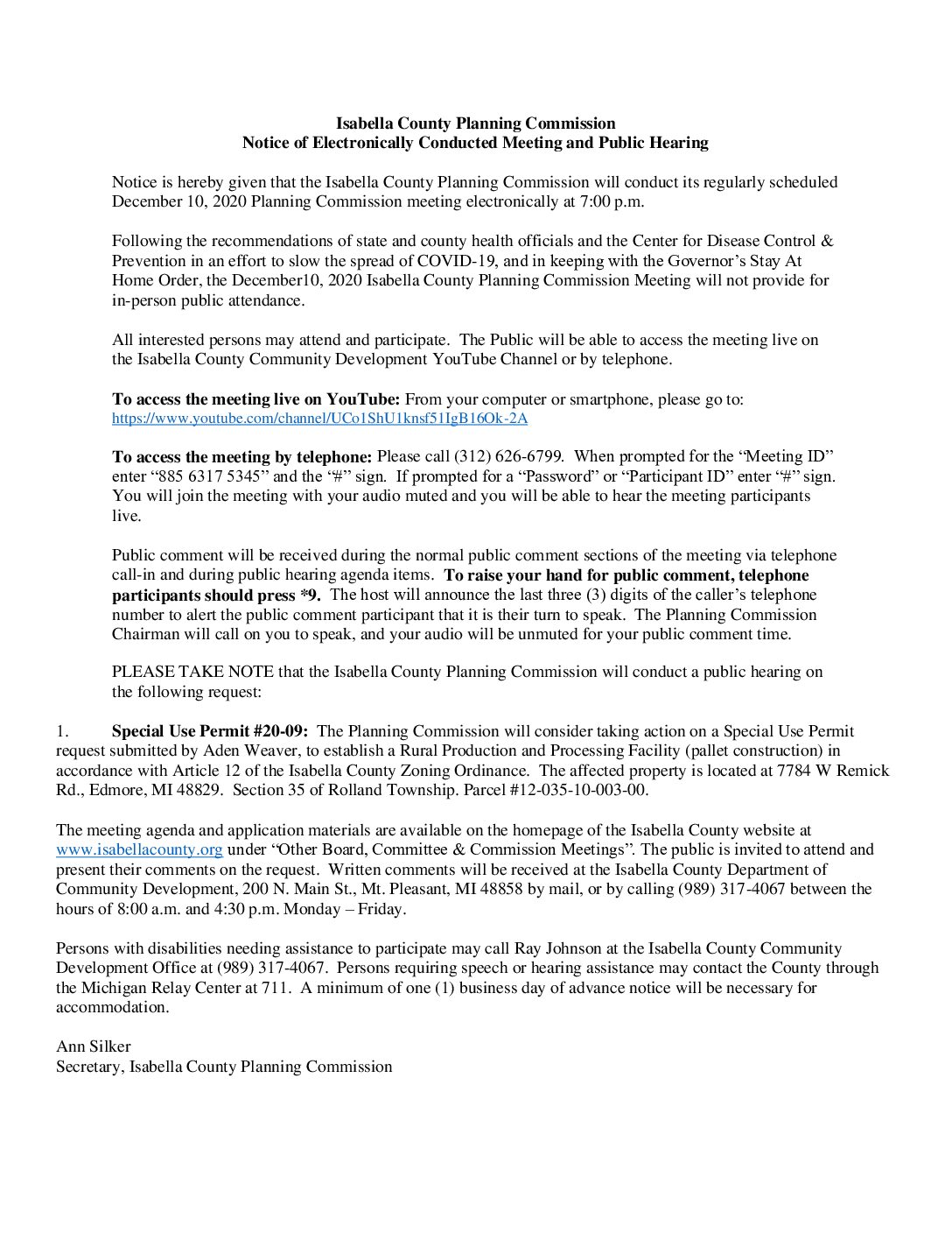 preview image of first page December 10, 2020 Meeting/Public Hearing Notice