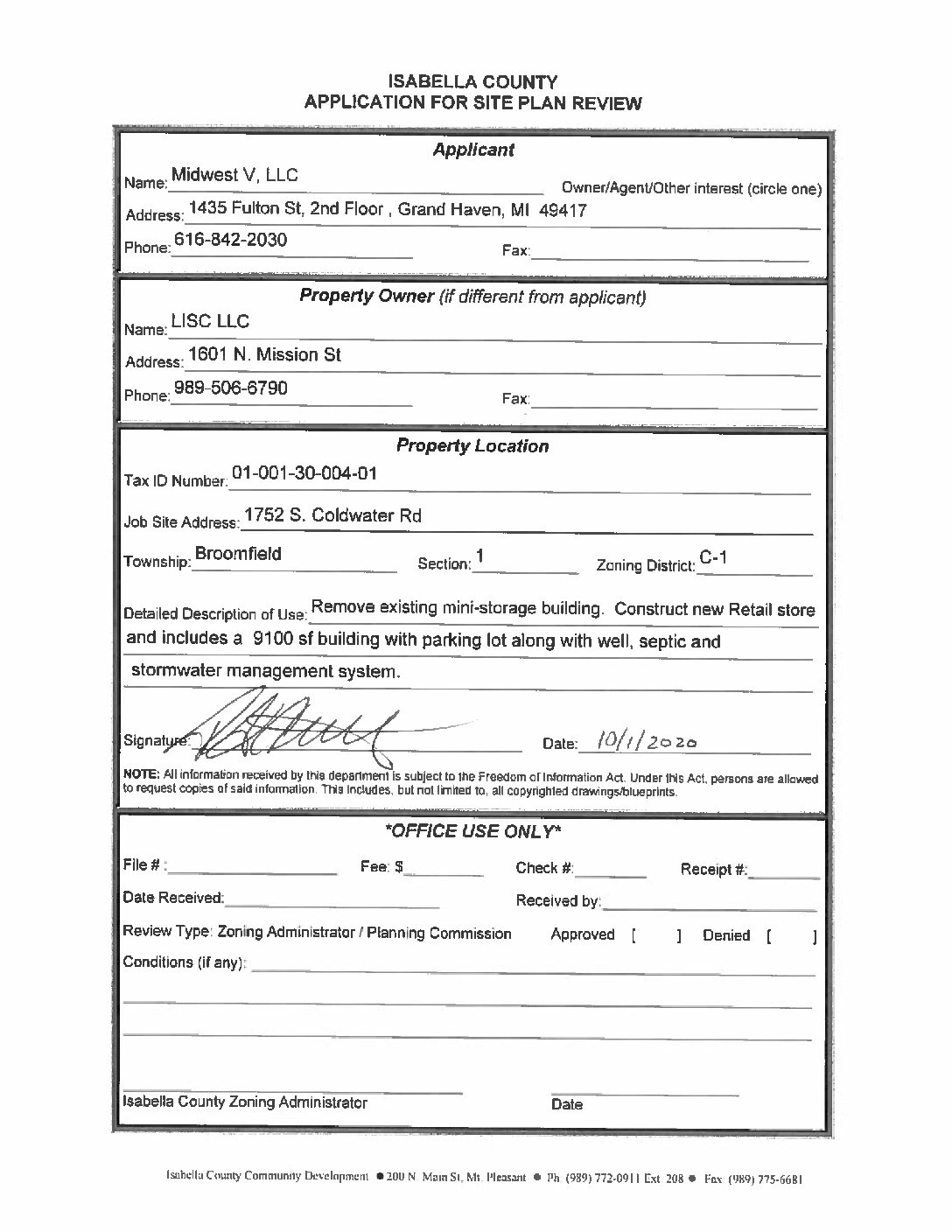 preview image of first page Site Plan Review #20-17 – Retail Building – Midwest V LLC. – Broomfield Township