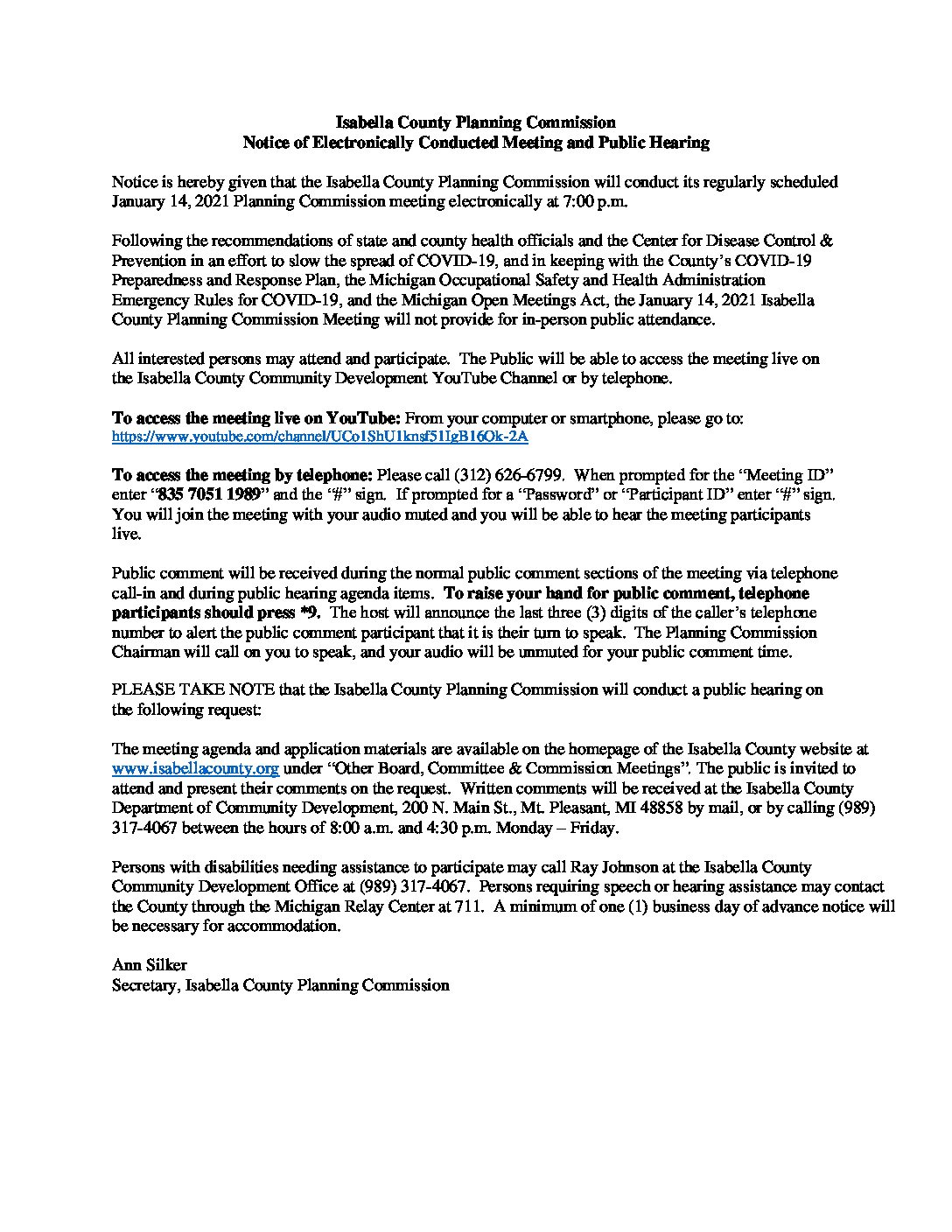 preview image of first page January 14, 2021 Planning Commission Meeting Notice