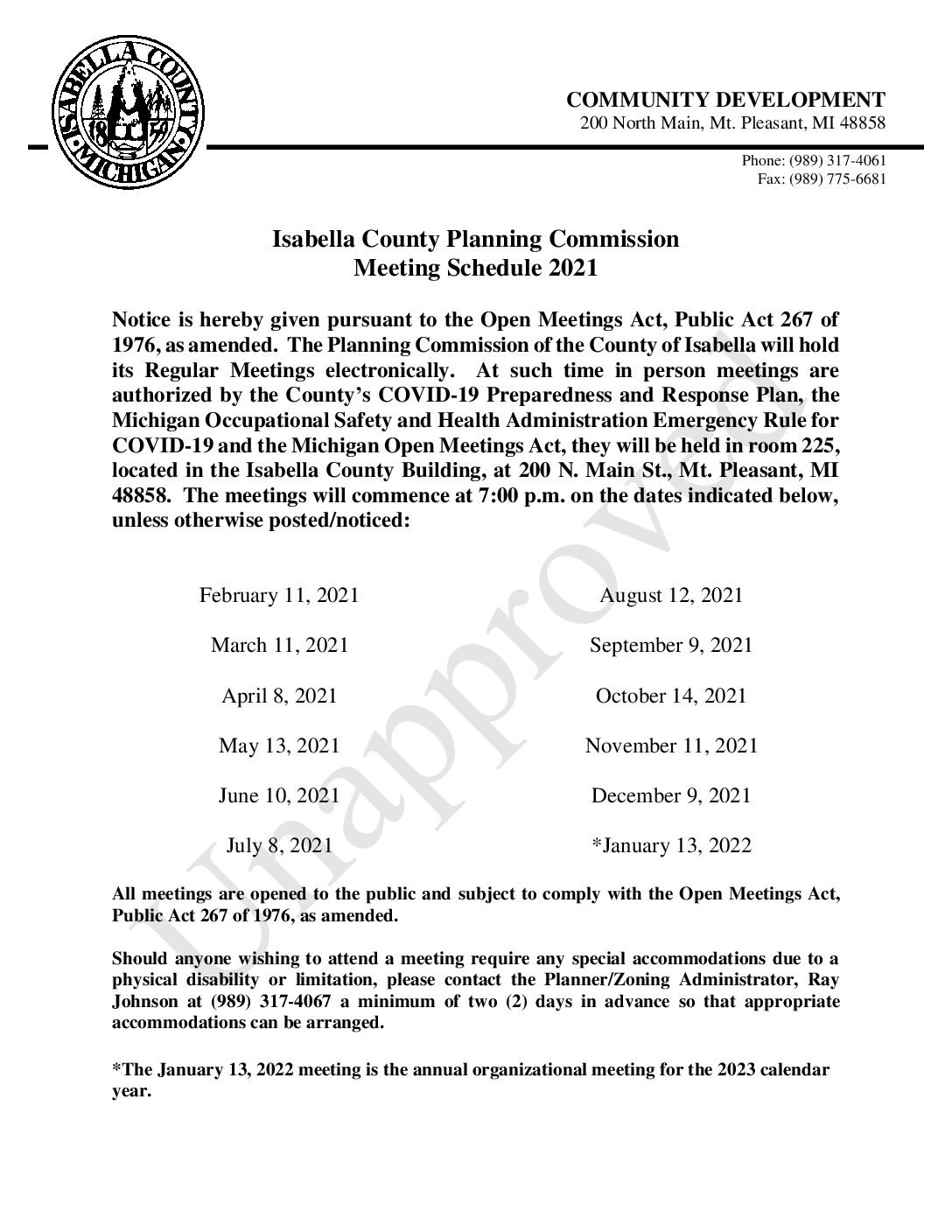 preview image of first page 2021 Proposed Planning Commission Meeting Schedule