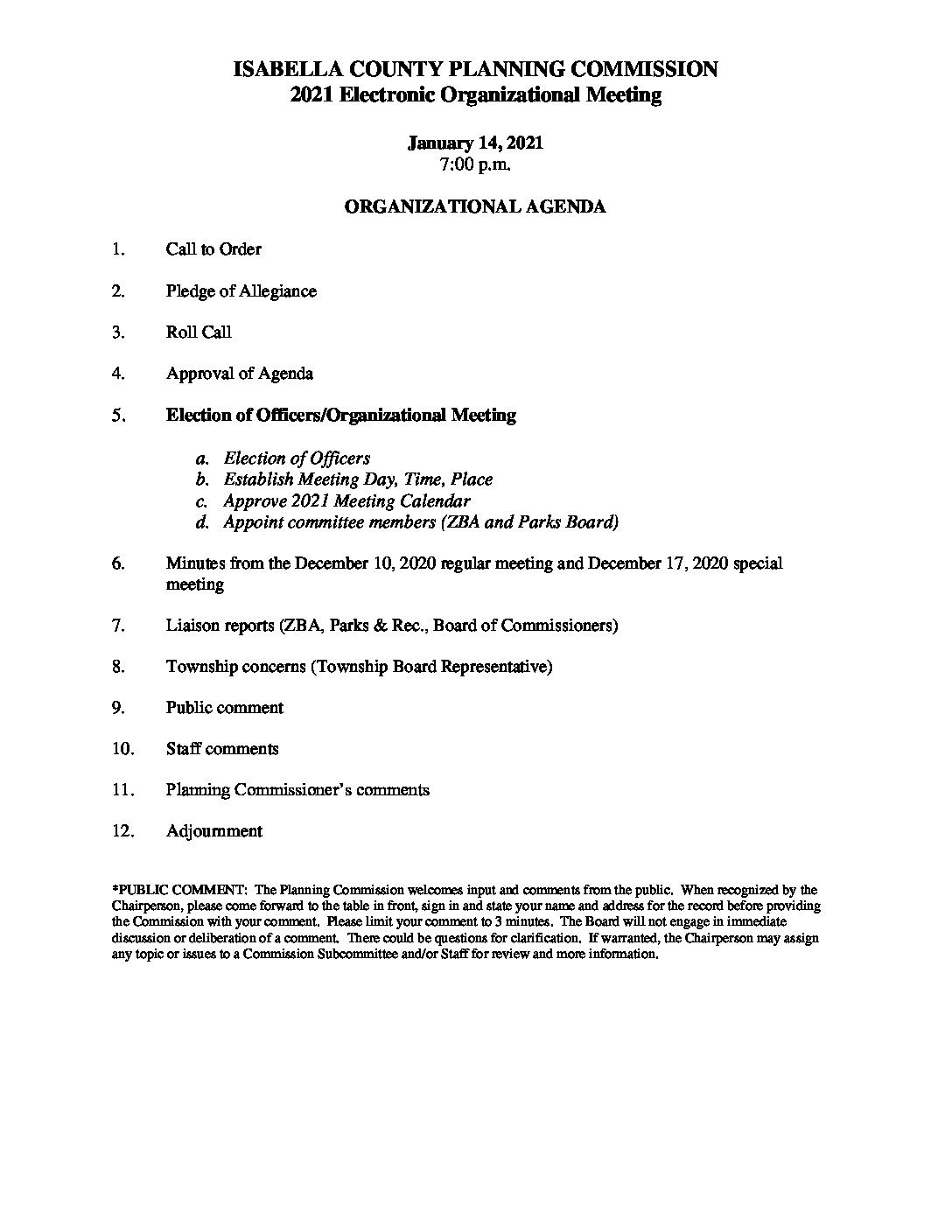 preview image of first page January 14, 2021 Planning Commission Agenda