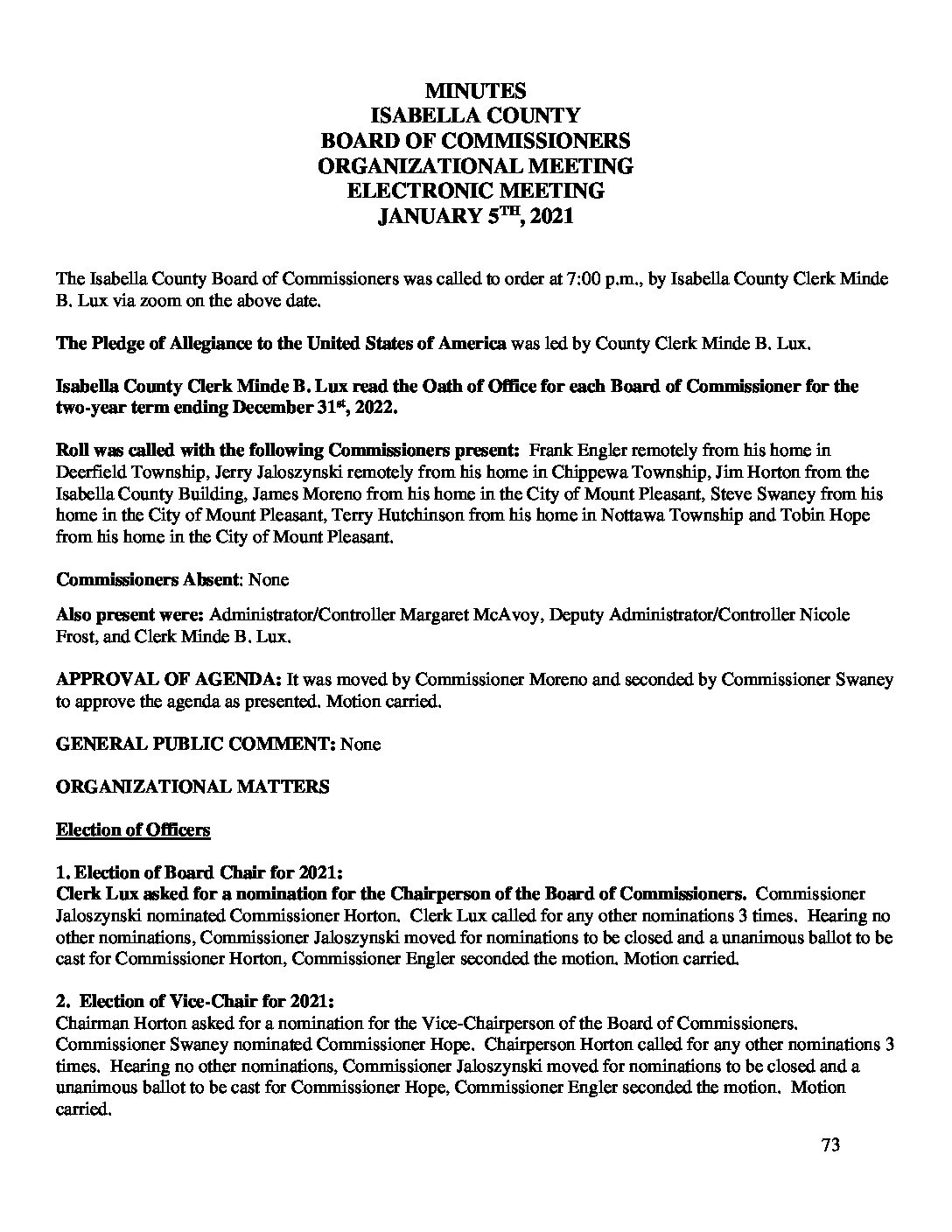 preview image of first page January 5, 2021 Organizational Meeting Minutes