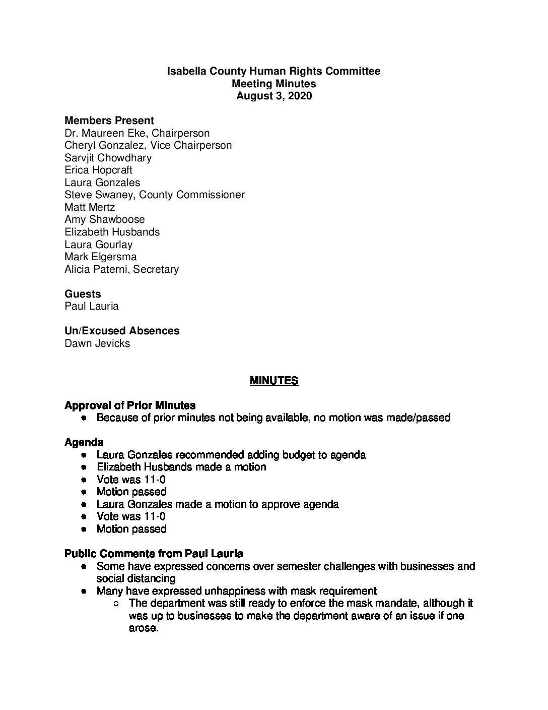 preview image of first page August 3, 2020 Minutes