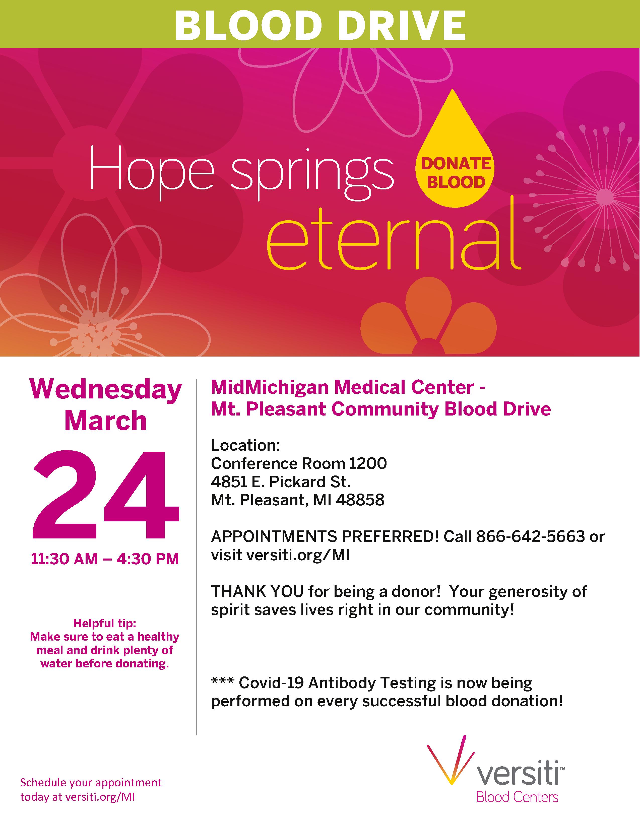 MidMichigan Medical Center Mt. Pleasant Community Blood Drive Isabella County Michigan