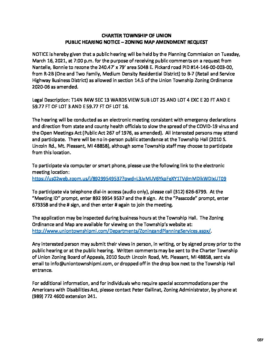 preview image of first page Union Township Map Amendment 5048 E Pickard Rd.