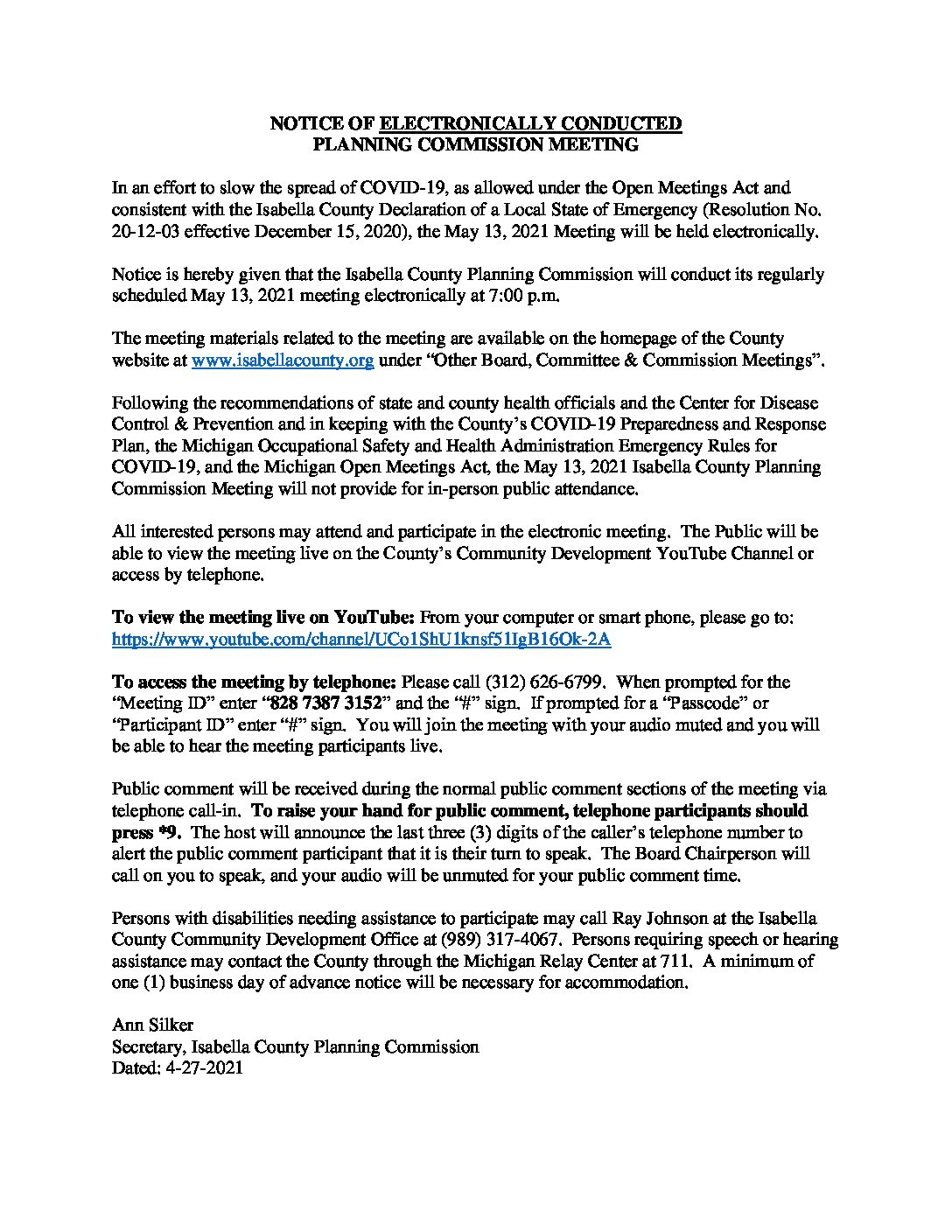 preview image of first page May 13, 2021 Meeting Notice