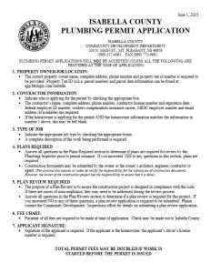 preview image of first page Application for Plumbing Permit – Effective June 1, 2025