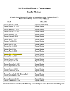 preview image of first page Board of Commissioner Work Session & Regular Meeting Schedule