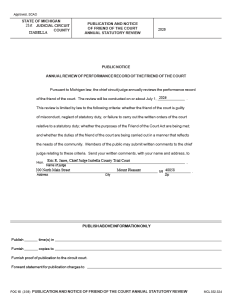 preview image of first page PUBLICATION AND NOTICE OF FRIEND OF THE COURT ANNUAL STATUTORY REVIEW
